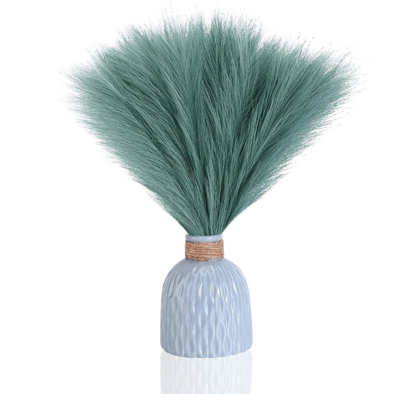 10 Pcs Faux Pampas Grass, 18" Bundle of Artificial Pampas Grass Decor Fluffy Stems, Fake Pampas Grass Branches for Vase Filler Wedding Home Decor (Green)