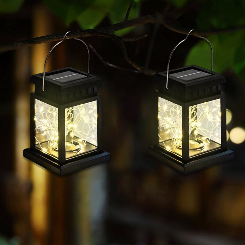 Decorative Solar Landscape Light, Hanging Lanterns Lights Outdoor, 2 Pack Solar Powered Waterproof Retro Lantern Lamp or Tabletop Patio Garden and Pathway Decor (Warm White)