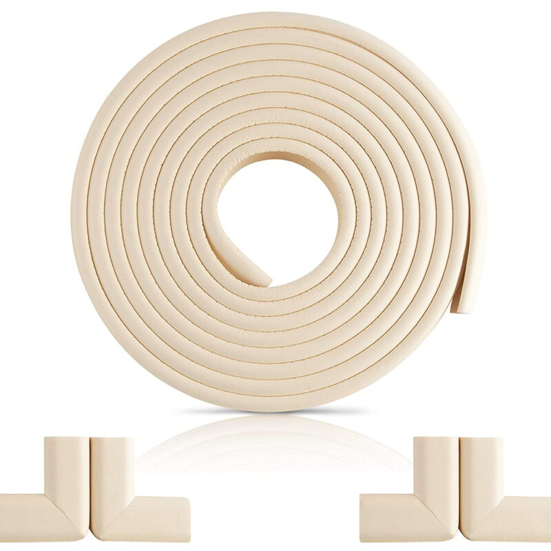 Baby Proofing Edge Corner Protector, Soft Rubber Foam Table Bumper Guard, 3M Pre-Taped Corners, 16.5 ft (15 ft Edge + 8 Corners), White, Heavy-Duty