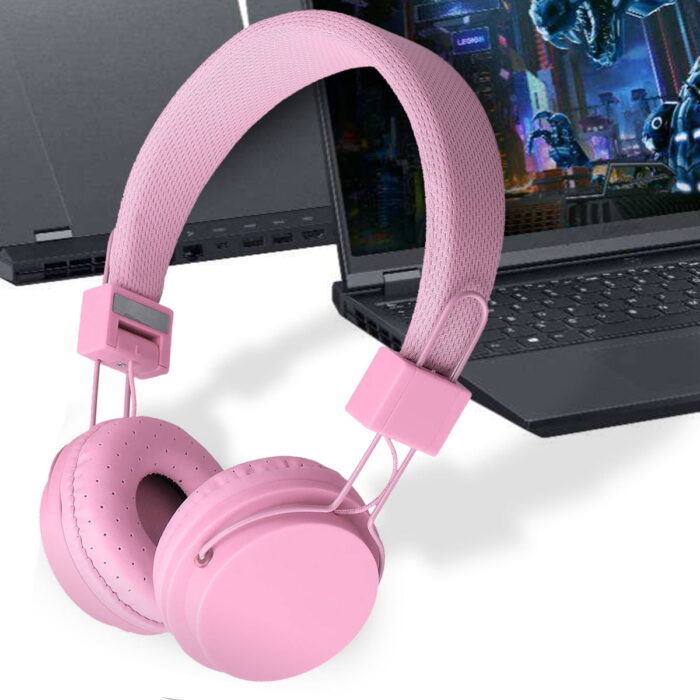 Foldable Headphones, Kids 3.5mm Over Ear Headphones, Noise Cancelling Wired Earphone Compatible with Cellphones Computer MP3 Player, Pink