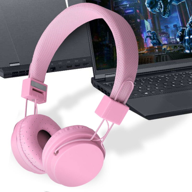 Foldable Headphones, Kids 3.5mm Over Ear Headphones, Noise Cancelling Wired Earphone Compatible with Cellphones Computer MP3 Player, Pink