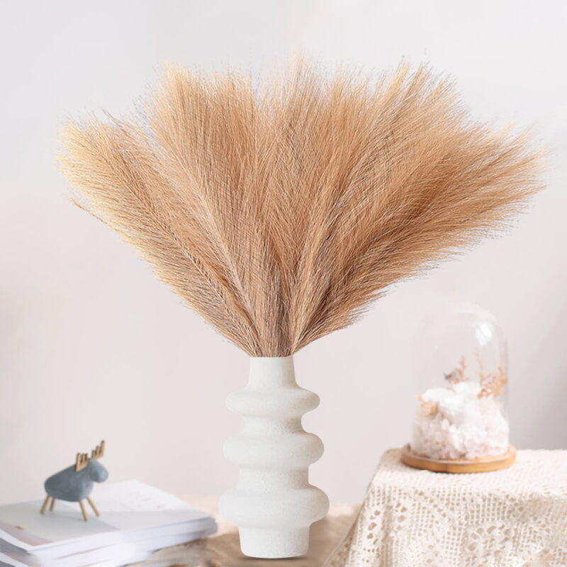 10 Pcs Faux Pampas Grass, 18" Bundle of Artificial Pampas Grass Decor Fluffy Stems, Fake Pampas Grass Branches for Vase Filler Wedding Home Decor (Brown)