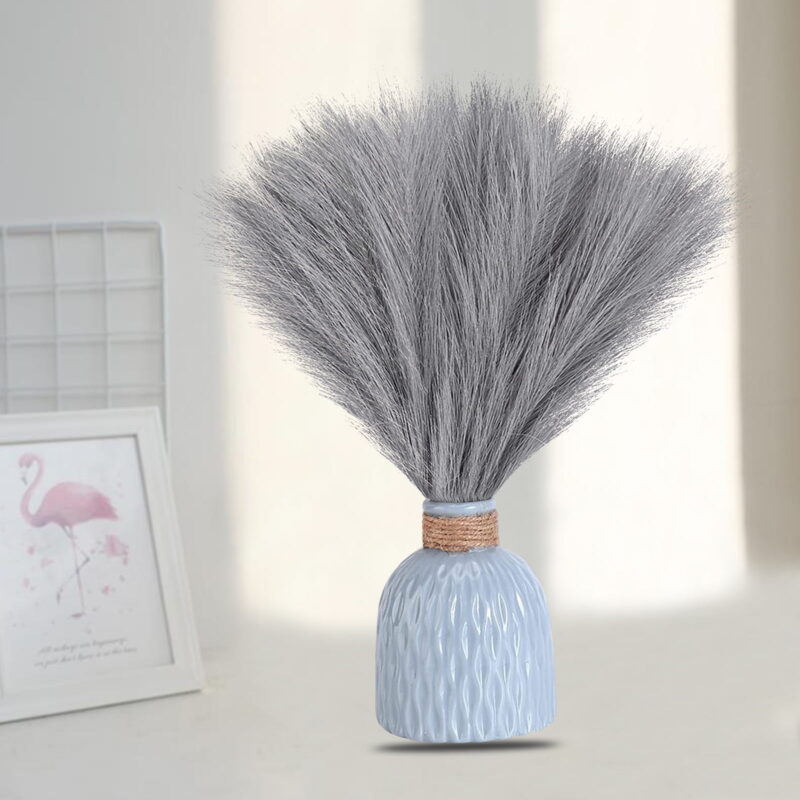 10 Pcs Faux Pampas Grass, 18" Bundle of Artificial Pampas Grass Decor Fluffy Stems, Fake Pampas Grass Branches for Vase Filler Wedding Home Decor (Gray)