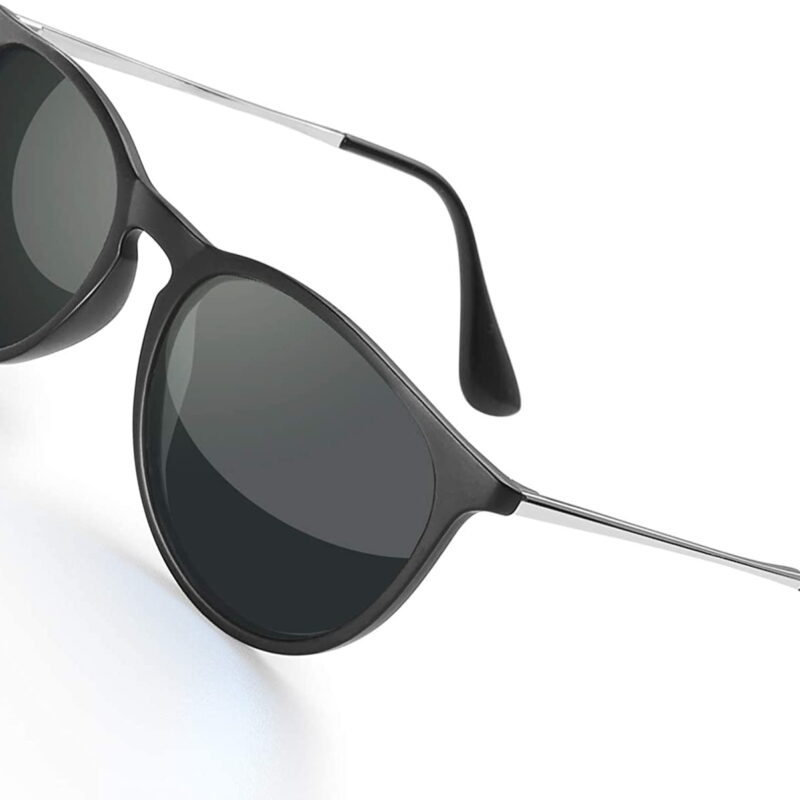 Sunglasses for Women Men Polarized UV Protection Lens Round Fashion Mirrored Black Sunglasses