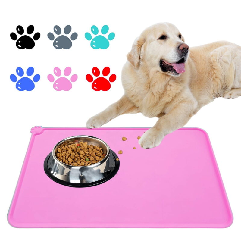 Found Silicone Waterproof Dog Cat Pet Food Mats Tray - Non Slip Pet Dog Cat Bowl Mats Placemat - FDA Grade Dog Pet Cat Feeding Mat-PINK