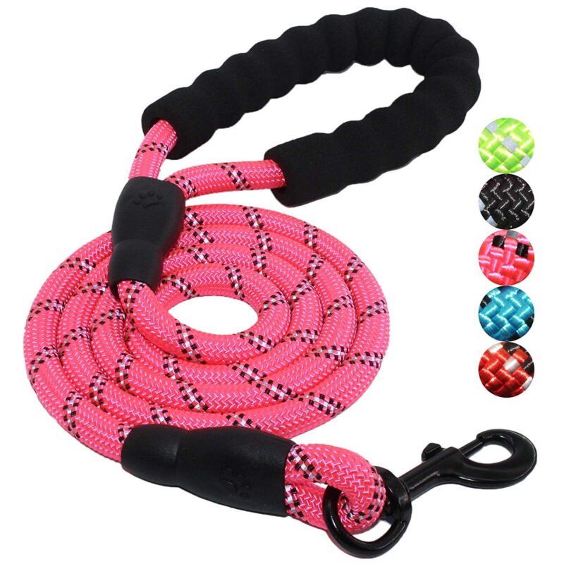 5 FT Strong Dog Leash with Comfortable Padded Handle and Highly Reflective Threads Dog Leashes for Small Medium and Large Dogs (Small, 5FT, PINK)