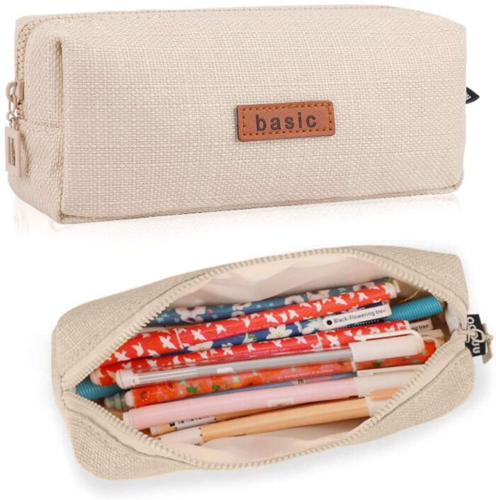 Small Pencil Case Student Pencil Pouch Coin Pouch Cosmetic Bag Office Stationery Organizer for Teen School-Beige(Beige)