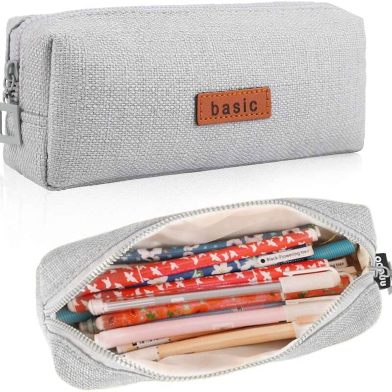 Small Pencil Case Student Pencil Pouch Coin Pouch Cosmetic Bag Office Stationery Organizer for Teen School-Beige(Gray)