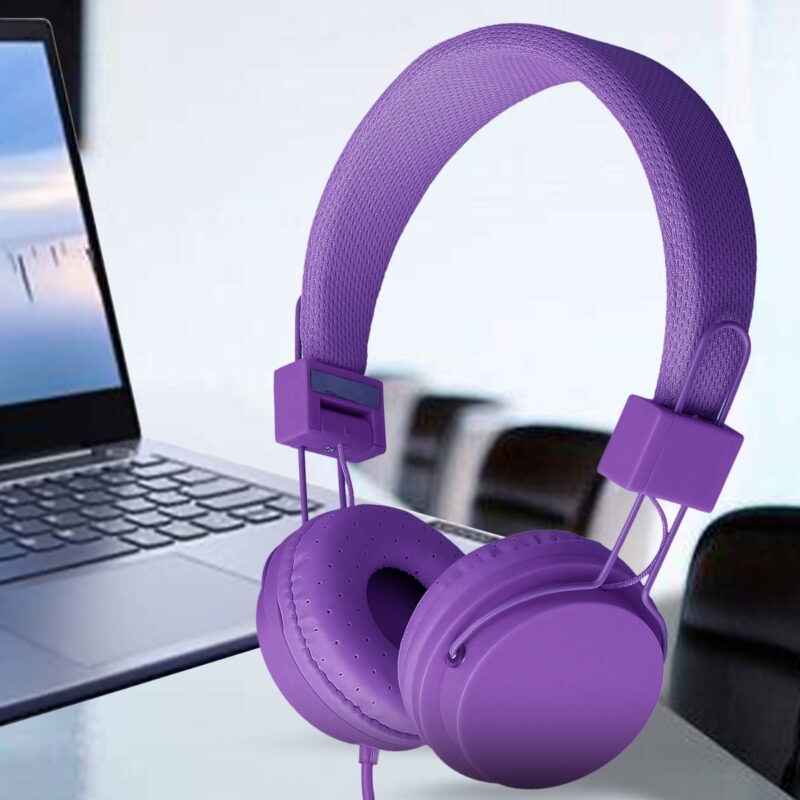 Foldable Headphones, Kids 3.5mm Over Ear Headphones, Noise Cancelling Wired Earphone Compatible with Cellphones Computer MP3 Player, Purple