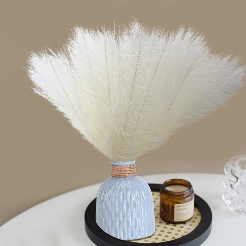 10 Pcs Faux Pampas Grass, 18" Bundle of Artificial Pampas Grass Decor Fluffy Stems, Fake Pampas Grass Branches for Vase Filler Wedding Home Decor (White)