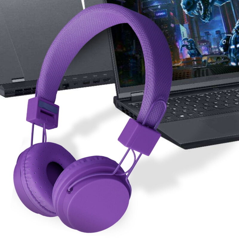 Kids Over Ear Headphones, Noise Cancelling Wired Earphone for Boys Girls, 3.5mm Foldable Headset Suitable for IOS Android Smartphones, Purple