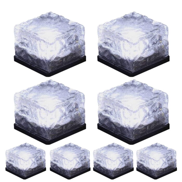 Solar Brick Lights Solar Ice Cube Light Brick Rock Lamp Frosted Glass Landscape Led Lights for Garden Path Patio Outdoor Decoration 8PCS Cold White