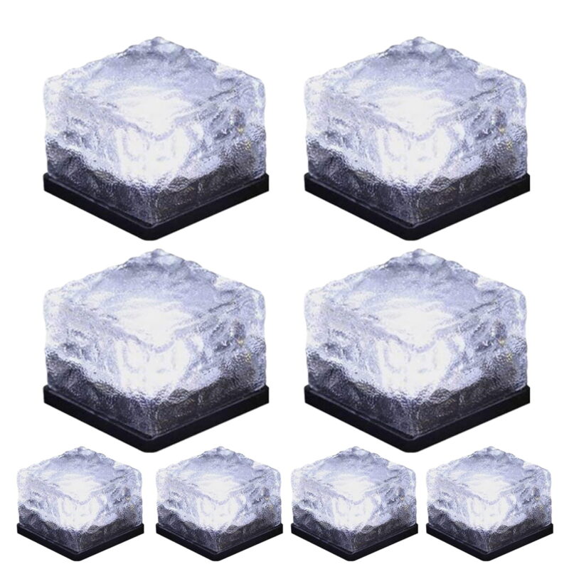 Solar Brick Lights Solar Ice Cube Light Brick Rock Lamp Frosted Glass Landscape Led Lights for Garden Path Patio Outdoor Decoration 8PCS Cold White