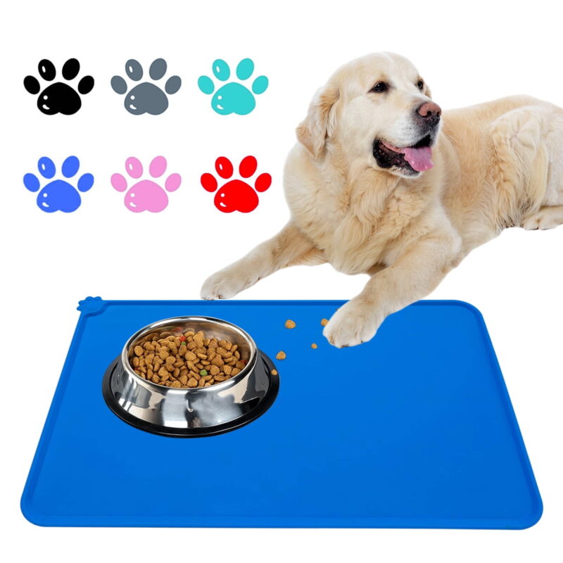 Found Silicone Waterproof Dog Cat Pet Food Mats Tray - Non Slip Pet Dog Cat Bowl Mats Placemat - FDA Grade Dog Pet Cat Feeding Mat-BLUE
