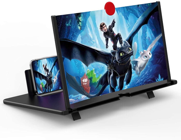12" Screen Magnifier 3D HD Cell Phone Magnifing Screen Enlarger Projector for Movies Videos and Gaming Foldable Phone Stand Holder with Screen Amplifier Compatible with All Smartphones