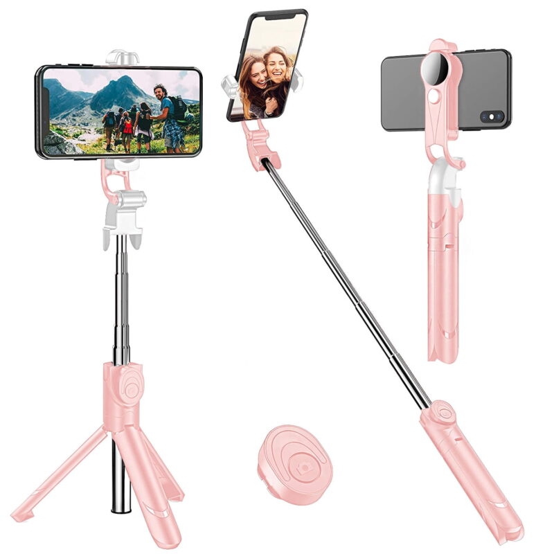 Selfie Stick Upgraded Aluminum Alloy Selfie Stick Tripod, Flexible Extendable Camera Tripod with All Apple iPhone, Samsung Galaxy, Cell Phones