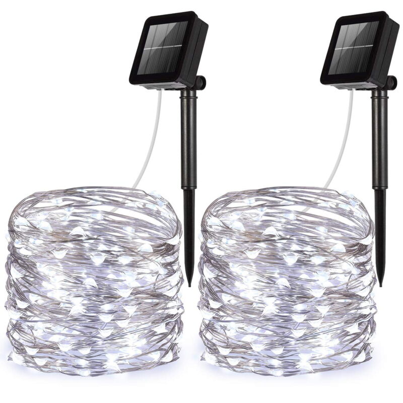 100 LED 33ft Solar String Lights 8 Modes Solar Powered Copper Wire Fairy Lights IP65 Waterproof Indoor Outdoor Lighting for Home, Garden, Party, Path, Lawn, Wedding, Christmas, DIY Decoration - 2Pakc