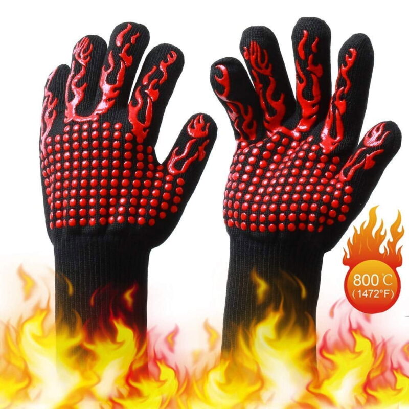 BBQ Gloves 1472℉ Extreme Heat Resistant Grill Gloves, Food Grade Kitchen Oven Mitts, Silicone Non-Slip Cooking Gloves for Barbecue, Cooking, Baking, Welding, Cutting, 14 Inch - 1 Pair