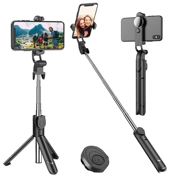 Selfie Stick Upgraded Aluminum Alloy Selfie Stick Tripod, Flexible Extendable Camera Tripod with All Apple iPhone, Samsung Galaxy, Cell Phones