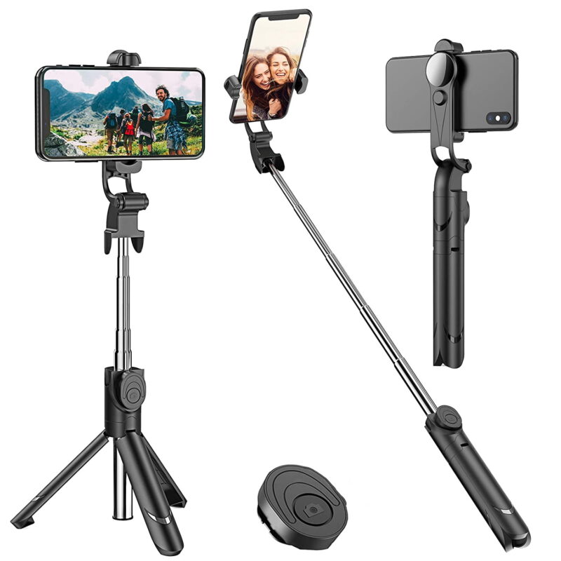 Selfie Stick Upgraded Aluminum Alloy Selfie Stick Tripod, Flexible Extendable Camera Tripod with All Apple iPhone, Samsung Galaxy, Cell Phones