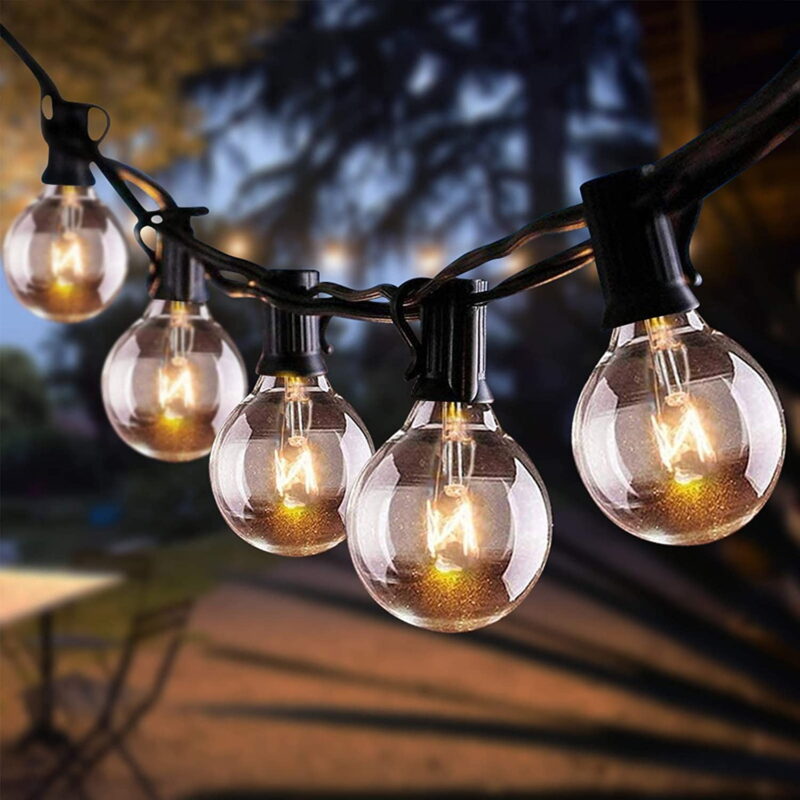50Ft G40 Globe String Lights, Outdoor String Lights with 50  Bulbs (4 Spare), Clear Globe Hanging Patio String Lights for Party Garden Bistro Backyard Indoor Decor- Black