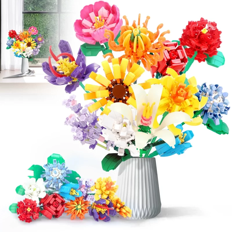 TiokMc Flower Bouquet Building Sets - 1064Pcs Birthday Christmas Thanksgiving Valentine’s Day Gift