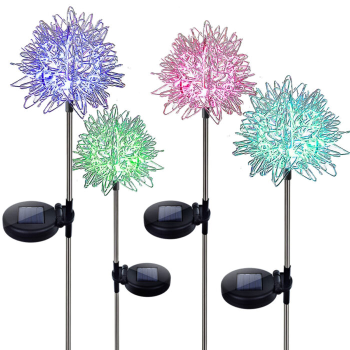 Rirool Multi-Color Solar Dandelion Garden Lights Outdoor, 4 Pack Decorative Stake Lights, Waterproof LED Landscape Lamp for Yard Lawn Patio Walkway Backyard