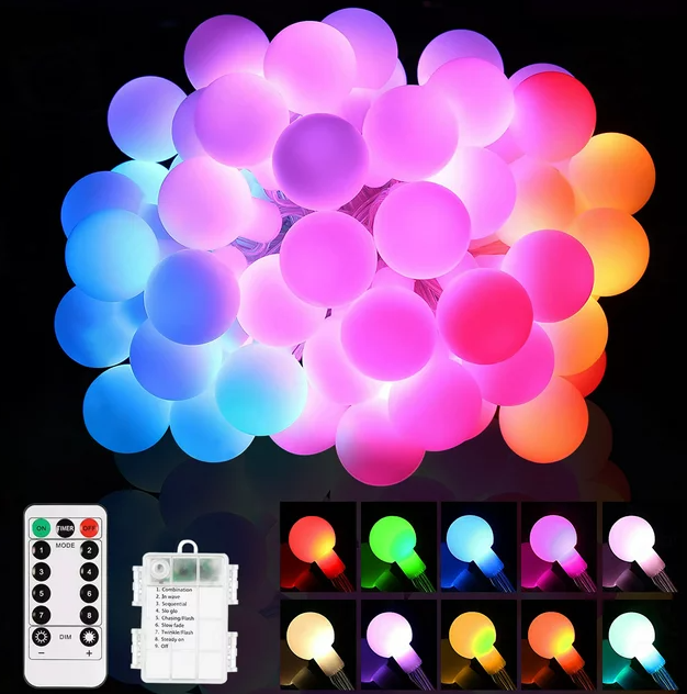 Battery Powered LED String Lights - 33ft 100 LEDs - 8 Modes with Remote