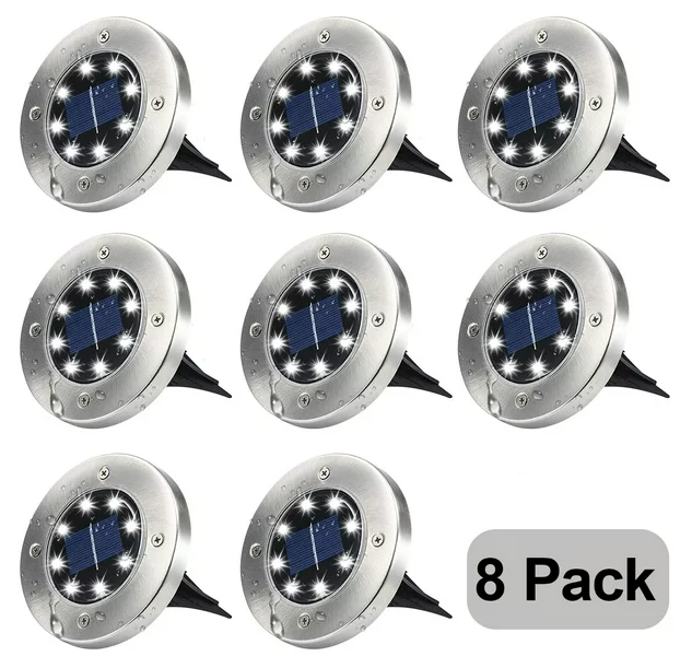 Rirool Solar Ground Lights, 8 LED Outdoor Waterproof Garden Pathway Lighting - Cool White 8 Pack