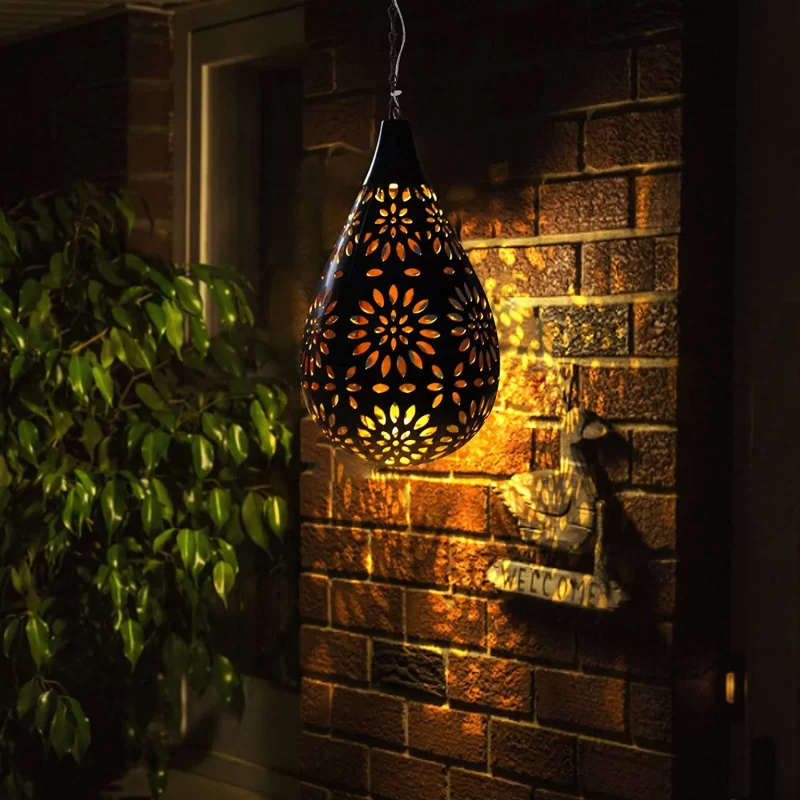 Hanging Solar Lantern Garden Outdoor, Boho Decorative Metal Decor Flower Waterproof for Pathway Patio Yard