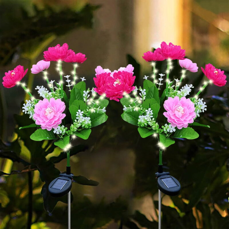 Solar Stake Lights Outdoor, 2 Packs Solar Garden Snow Lotus Flower Lights, Waterproof Pathway Landscape Lighting Decor for Garden Patio Yard Pathway