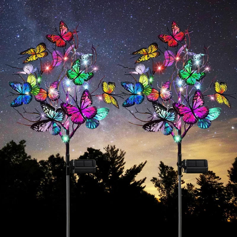 Solar Garden Lights Outdoor Butterfly Lights Decorative 2 Pack DIY String Lights for Garden Décor Solar Powered Waterproof Butterfly String Lights