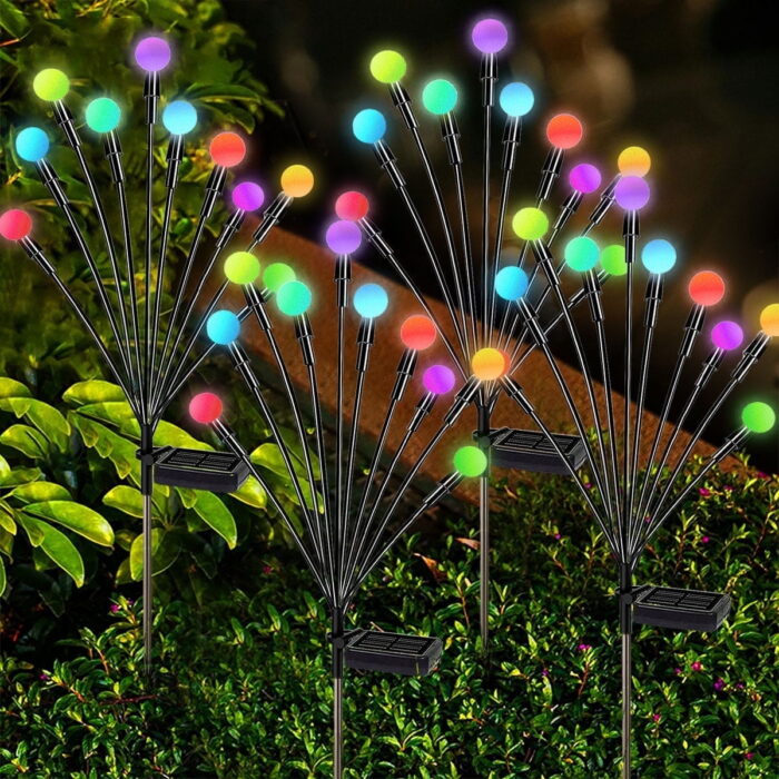 TiokMc 4-Pack Total 40 LED Solar Garden Lights - Outdoor Firefly & Swaying Lights - Wind-Powered, Waterproof Pathway Decoration (RGB Multicolor)