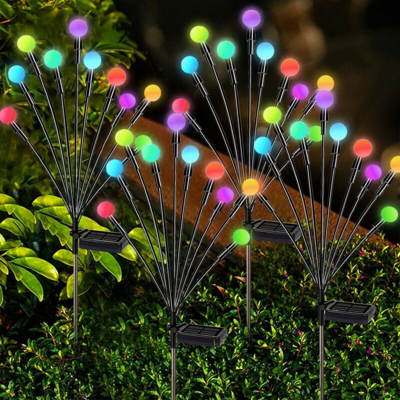 TiokMc 4-Pack Total 40 LED Solar Garden Lights - Outdoor Firefly & Swaying Lights - Wind-Powered, Waterproof Pathway Decoration (RGB Multicolor)