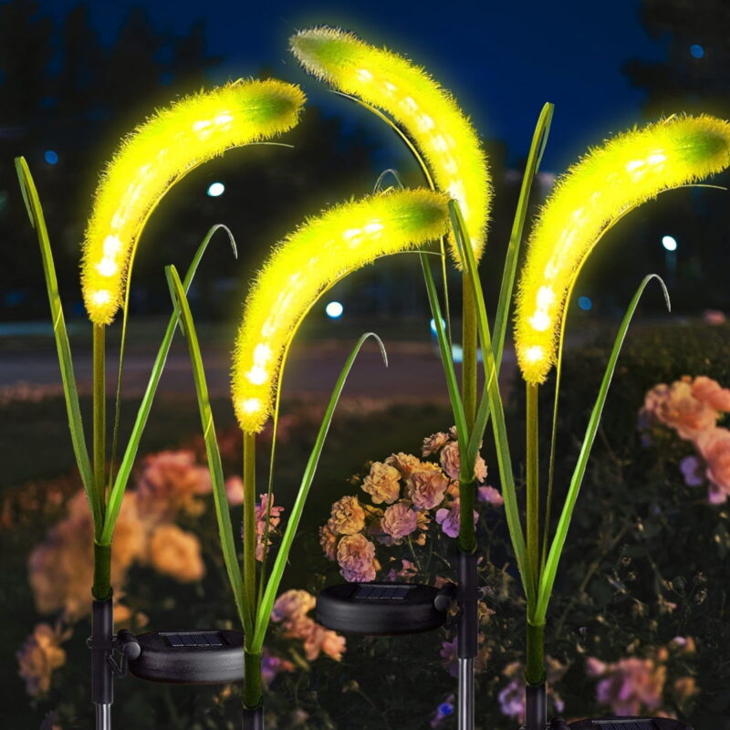 TiokMc 4-Pack Solar Powered Reed Light - LED Dog Tail Lawn Light for Outdoor Villa Garden Decoration, Courtyard Light (Setaria Herb)