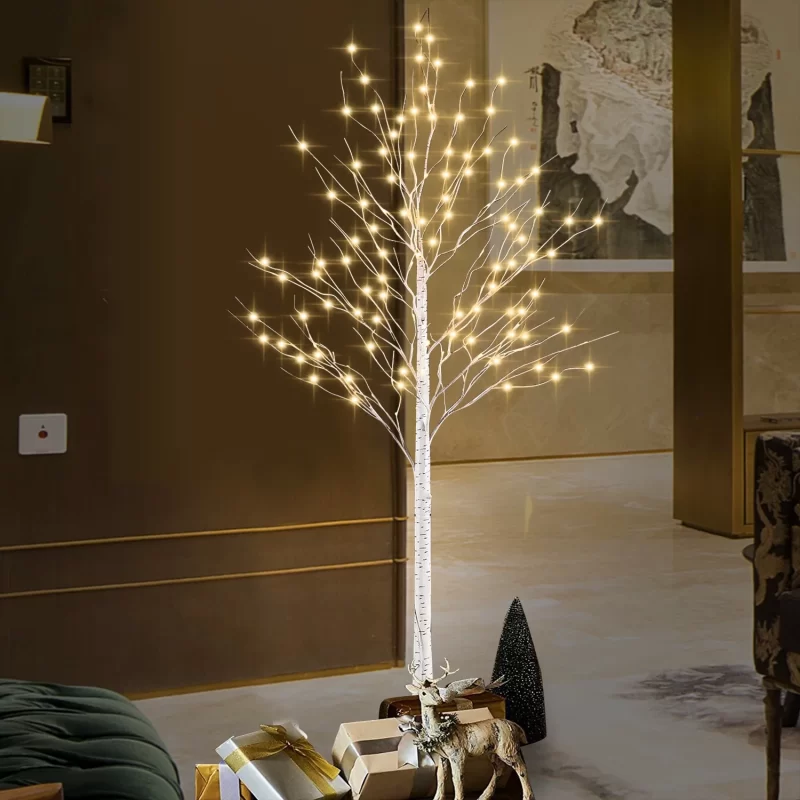Artificial Birch Tree Light 6ft 440LED 8 Flashing Modes Remote Dimmable Lighted Trees Warm White (Remote, Base and Plug Included)