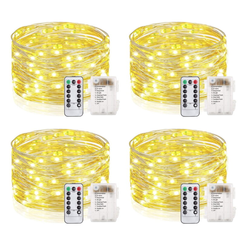 100 LED String Lights, 33ft Waterproof Christmas Lights with Remote Control, Decorative Fairy Lights for Garden,Patio, Backyard,Wedding, Bedroom - 4Pack Warm White