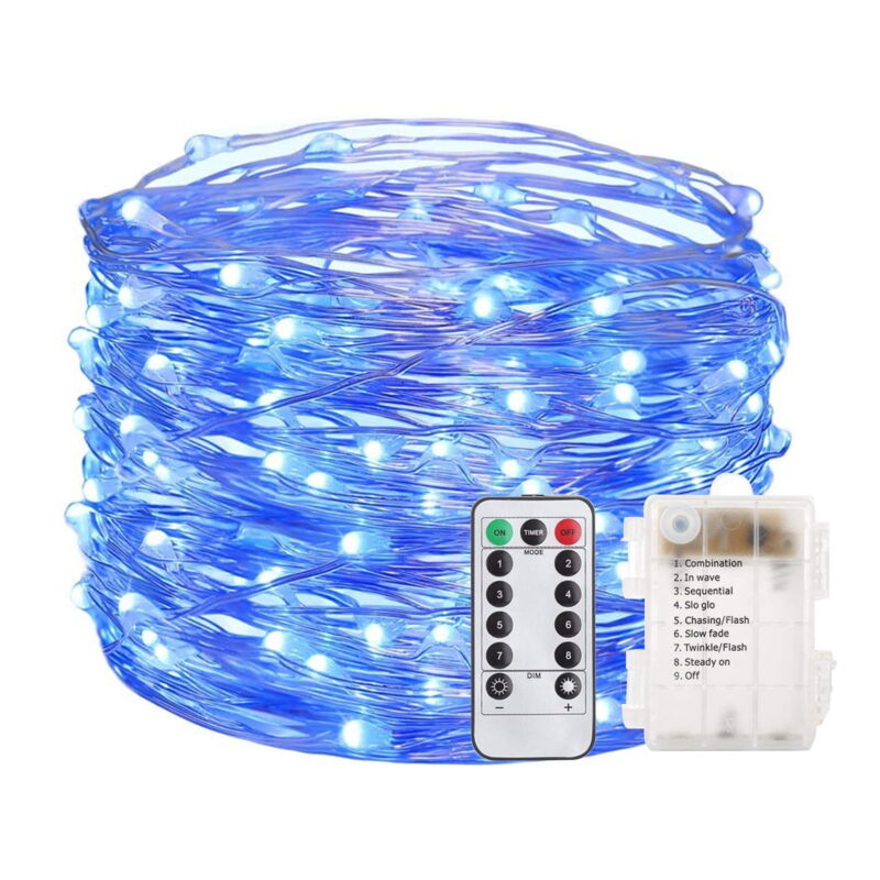 100 LED String Lights, 33ft Waterproof Christmas Lights with Remote Control, Decorative Fairy Lights for Patio, Backyard, Garden, Wedding, Bedroom - Blue