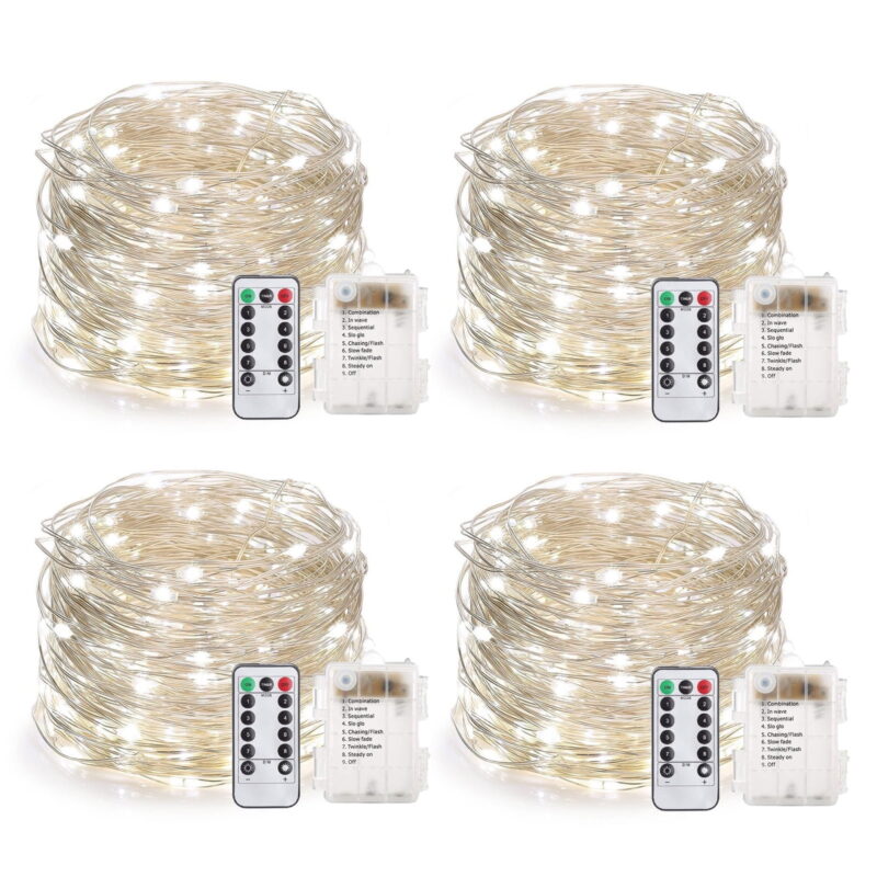 200 LED Rope Lights 66ft Battery Operated String Lights 8 Mode Waterproof with Remote Timer Fairy Lights for Room Girls Bedroom Easter Party Christmas Decorations - 4Pack White