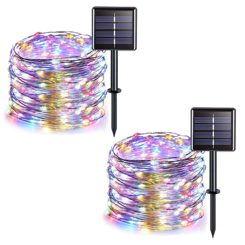 Solar String Lights Outdoor, Mini 66Feet 200 LED Copper Wire Lights, 8 Modes Solar Powered Fairy Lights, Waterproof Solar Decoration Lights for Garden Yard Party Wedding Christmas(Multicolor)-2Pack