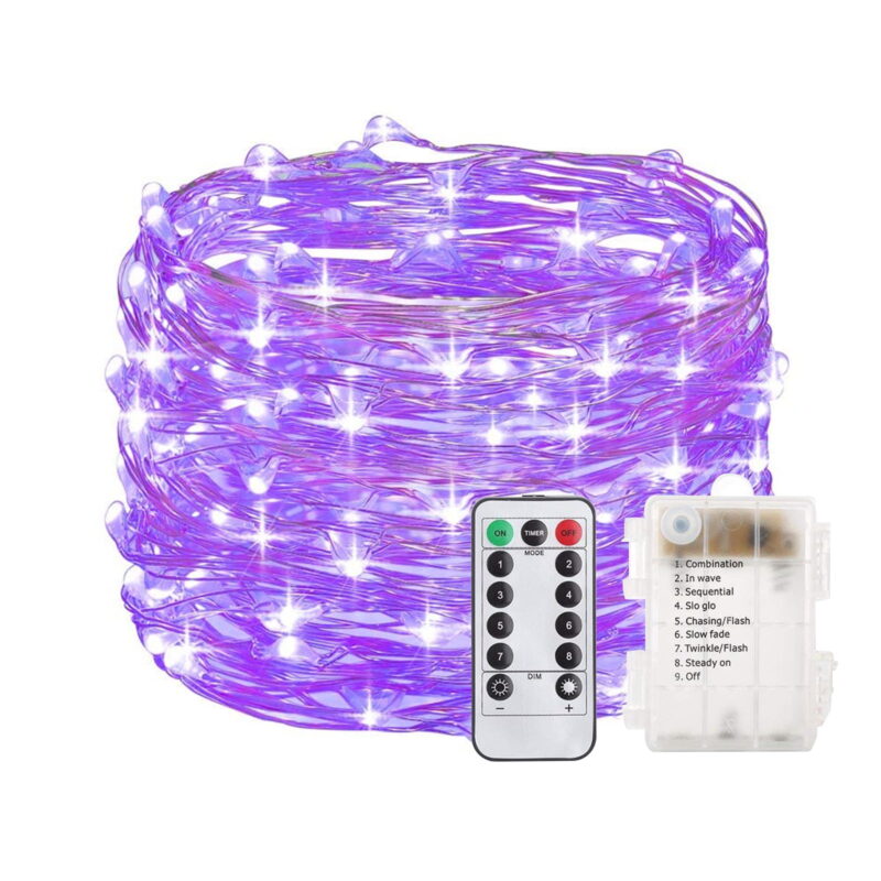 Outdoor String Lights 200LED 66Ft Battery Operated LED Rope Lights with Remote Indoor Timer Fairy Lights for Patio Easter Christmas Party - Purple