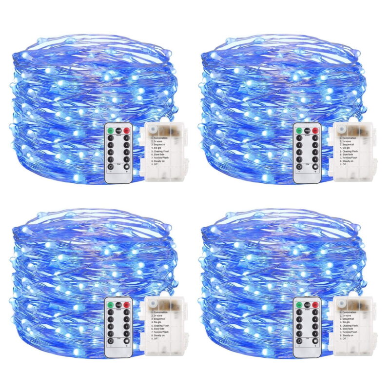 100 LED String Lights, 33ft Waterproof Christmas Lights with Remote Control, Decorative Fairy Lights for Patio, Backyard, Garden, Wedding, Bedroom - 4Pack Blue
