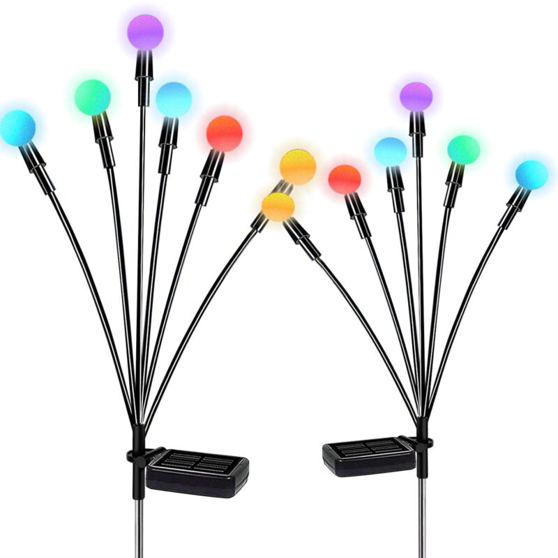 Waterproof Solar Garden Lights, Starburst Swaying Light Swaying When Wind Blows Solar Lights, Outdoor Decorative Color Changing RGB Light (2 Pcs)