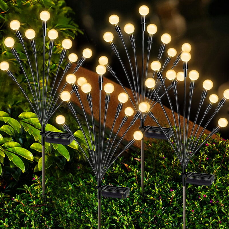TiokMc 4-Pack Total 40 LED Solar Garden Lights - Outdoor Firefly & Swaying Lights - Wind-Powered, Waterproof Pathway Decoration (Warm White)