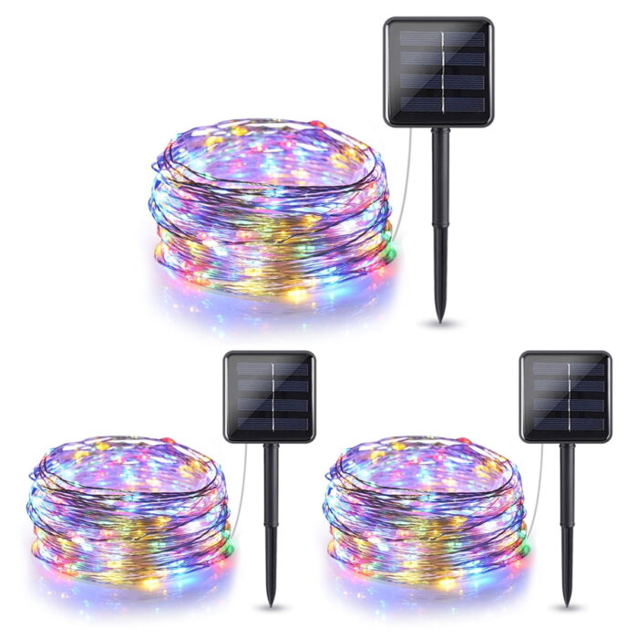 Powered Copper Wire Led String Lights, 66FT 200 LEDs Waterproof 8 Modes Decorative Fairy Lights for Outdoor Christmas Garden Patio Yard (3Pack Multicolor)
