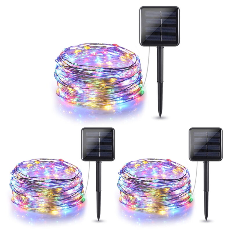 Powered Copper Wire Led String Lights, 66FT 200 LEDs Waterproof 8 Modes Decorative Fairy Lights for Outdoor Christmas Garden Patio Yard (3Pack Multicolor)