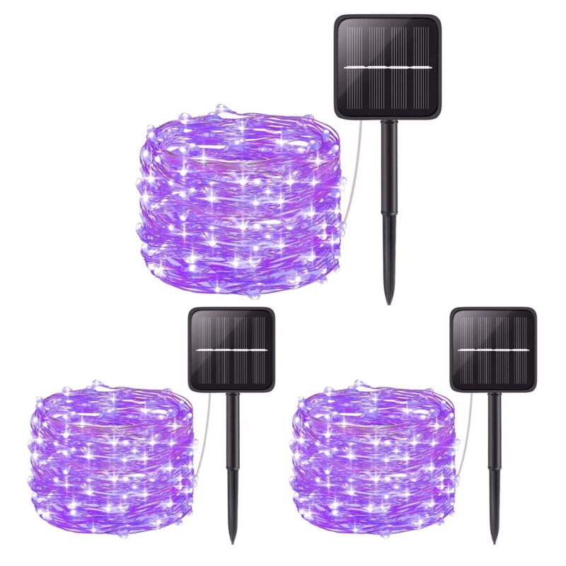 Solar String Lights, 100 LED Solar Fairy Lights 33 feet 8 Modes Lights Waterproof Outdoor String Lights for Garden Patio Gate Yard Party Wedding Indoor Bedroom - 3Pack Purple