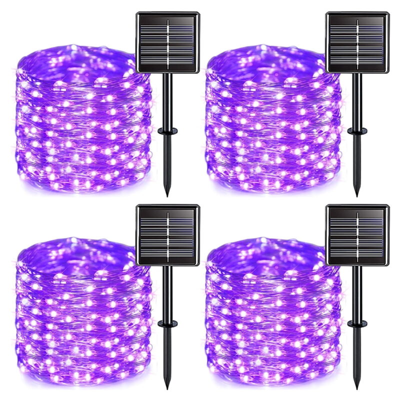 Solar String Lights Outdoor, Mini 33Feet 100 LED Copper Wire Lights, 8 Modes Solar Powered Fairy Lights, Waterproof Solar Decoration Lights for Garden Yard Party Wedding Christmas(Purple)-4Pack
