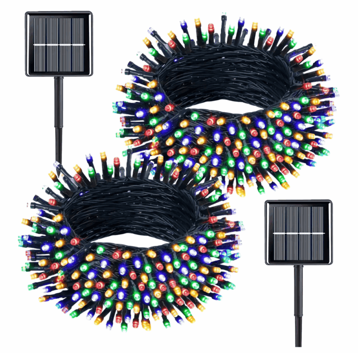 Rirool 2Pack 200LED Solar Christmas Lights, 72ft Multicolor Outdoor String Lights - Waterproof, 8 Modes for Gardens, Weddings, Parties, Christmas Tree Decorations