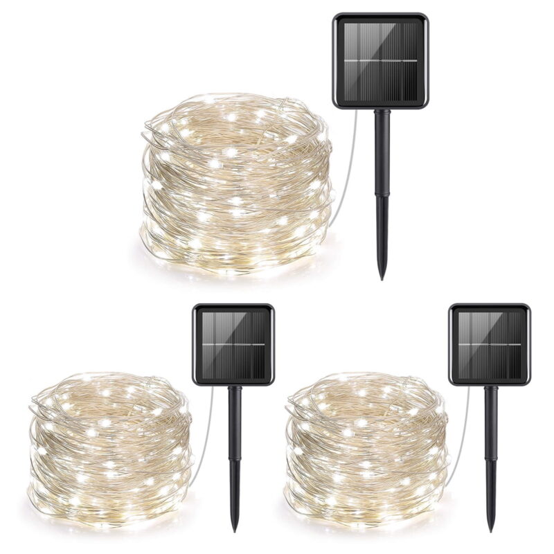 Solar String Lights Outdoor 66ft 200 LED Solar Powered Fairy Lights Waterproof Decorative Lighting for Patio Garden Yard Party Wedding - 3Pack Warm White